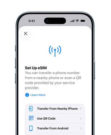 iPhone Air, front exterior, using the Set Up Cellular feature to easily transfer a phone number with eSIM