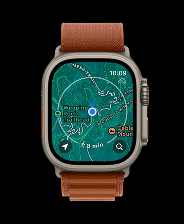 Apple Watch Ultra 3, caixa natural de titânio, mapa offline, próximos passos, pulseira loop Alpina terracota