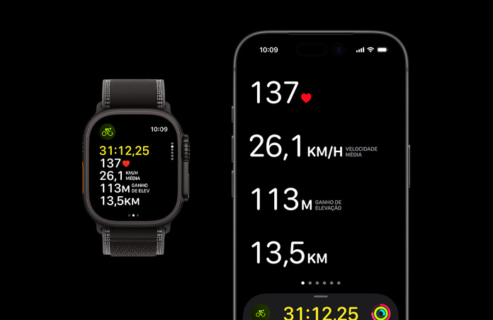 Métricas de treino ao vivo no Apple Watch Ultra 3 e no iPhone