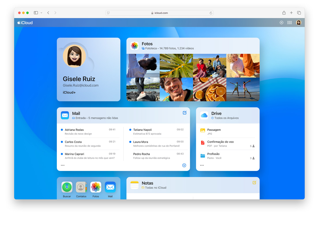 Imagem da tela do iCloud.com
