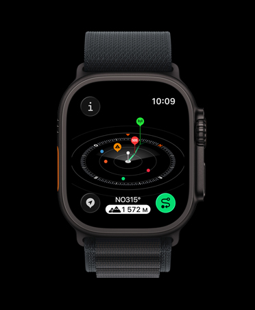 Apple Watch Ultra 3, noir, boîtier en titane, app Boussole, points de cheminement marqués, bracelet, Alpin noir