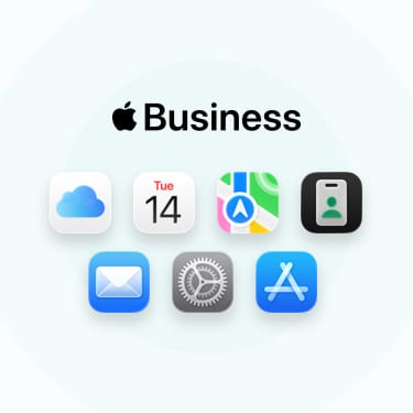 Une gamme d’apps et d’outils pour les affaires, dont iCloud, Calendrier, Plans, Apple Business, Mail, Réglages et App Store.