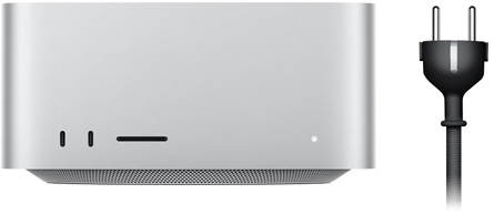 Mac Studio a napájecí šňůra vedle sebe