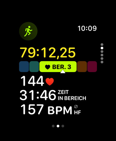 Trainingsapp, Messwerte zu Herzfrequenz-Zonen, Herzfrequenz in Zone 3