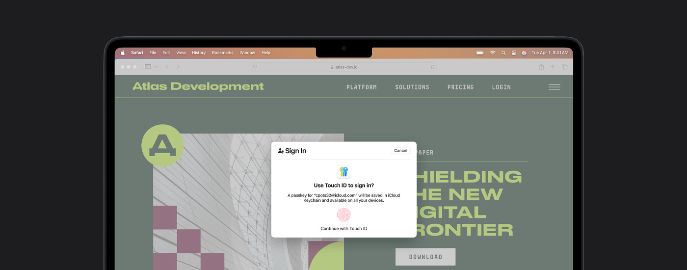 Une fenêtre Touch ID affichée sur l’écran d’un Mac. On voit une présentation derrière cette fenêtre.
