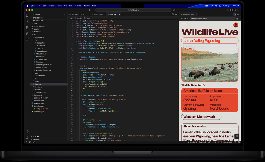 Layar MacBook Pro menampilkan kode untuk suatu aplikasi menggunakan Visual Studio Code