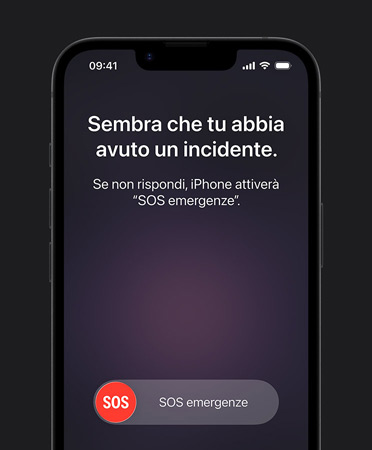 Un iPhone 17e mostrato da davanti, funzione Rilevamento incidenti in uso