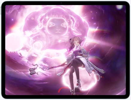 جهاز iPad Air، الجانب الأمامي الخارجي، يعرض مشهداً من لعبة الأكشن Control