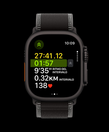 Apple Watch Ultra 3, color negro, caja de titanio, entrenamiento Carrera, siguiente intervalo