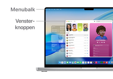 Een demo van macOS-navigatie, zoals de menubalk boven in het scherm van de MacBook en het Dock.