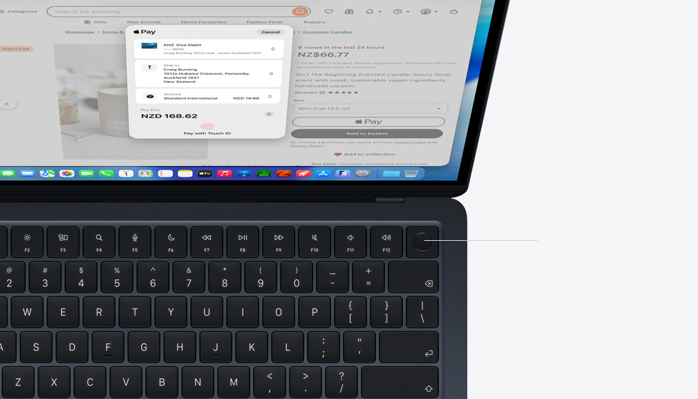 Open MacBook Air demonstrating the location of the Touch ID button