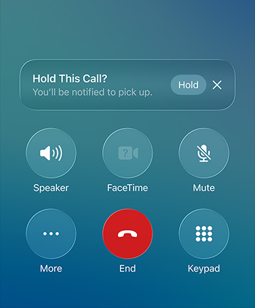 Phone app showing Hold Assist feature in use