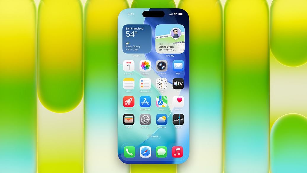 MacBook Neo, indigo color, Keynote document onscreen with pitch deck for a product line, next to iPhone showing text selected in Notes app