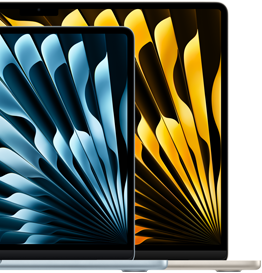 Два ноутбуки MacBook Air демонструють різницю в розмірах дисплеїв: 13,6 дюйма й 15,3 дюйма, виміряні по діагоналі