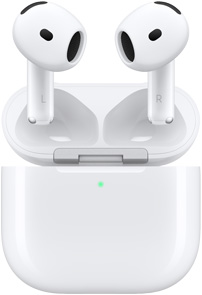 AirPods 4 a sair da caixa de carregamento aberta.