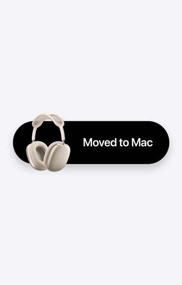 AirPods Max sõnade "Moved to Mac" kõrval