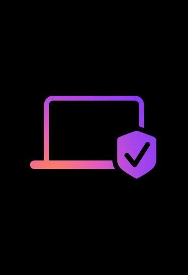 A line drawing of a MacBook in shades of pink that get darker from left to right, and a shield with a tick in front to represent the security of Mac