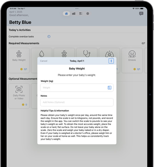 Interface de l’iPad affichant l’app Locus Health.