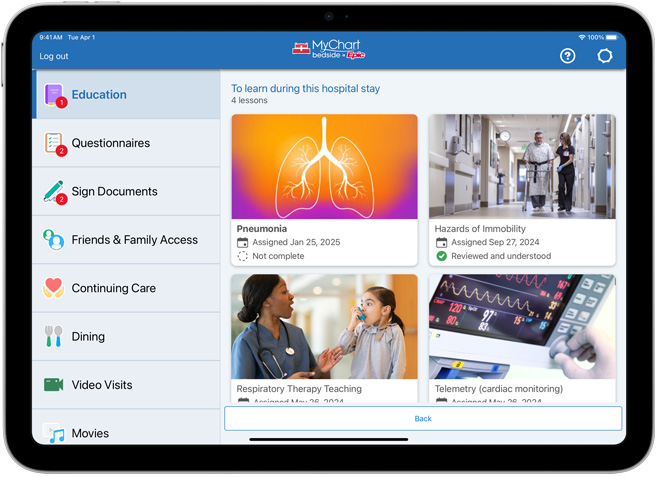 Phần mềm hiển thị Epic Mychart Kedside.