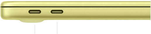 Venstre side af en lukket 13" MacBook Neo med A18 Pro, der viser USB 3-porten (USB-C) og USB 2 (USB-C)