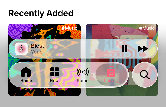 Az Apple Music áttetsző vezérlőin keresztül átszűrődik a háttér