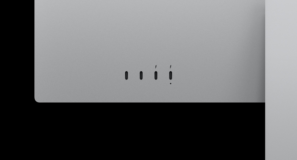 Gros plan de l’arrière du Studio Display XDR, mettant en évidence deux ports USB‑C et deux ports Thunderbolt 5