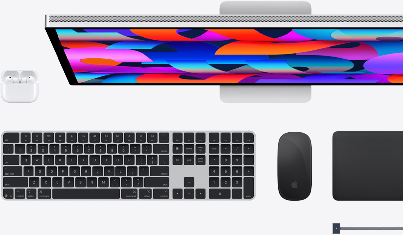 Mac-lisävarusteet: AirPodit, Studio Display, Magic Keyboard, Magic Mouse, Magic Trackpad, MagSafe-latausjohto