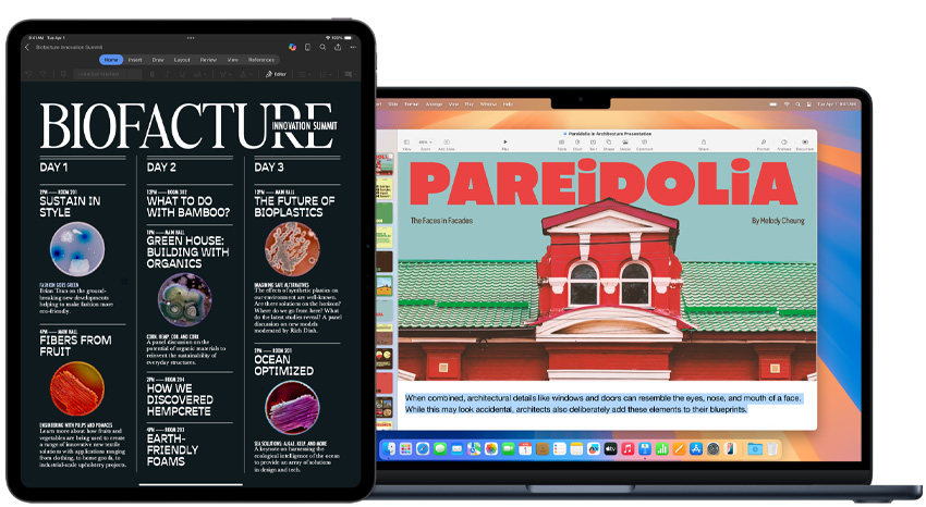 Một chiếc iPad và MacBook hiển thị các dự án trường học.